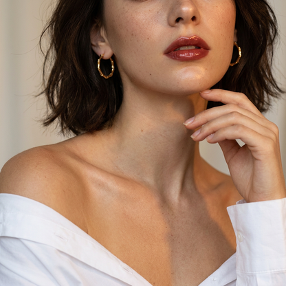 Bamboo Hoop Earrings | Gold & Silver Titanium