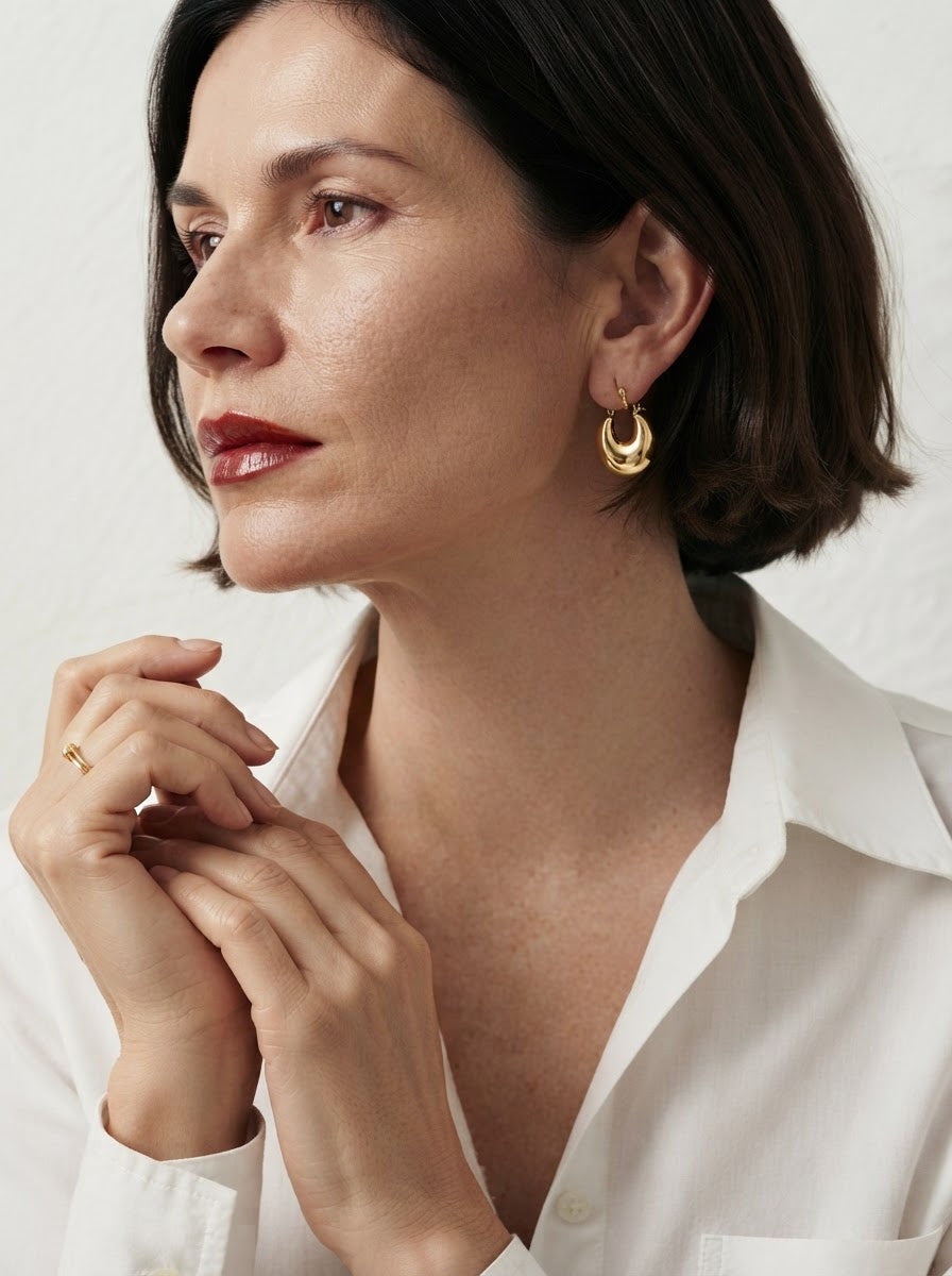 Teardrop Hoop Earrings | Chunky Gold Dome