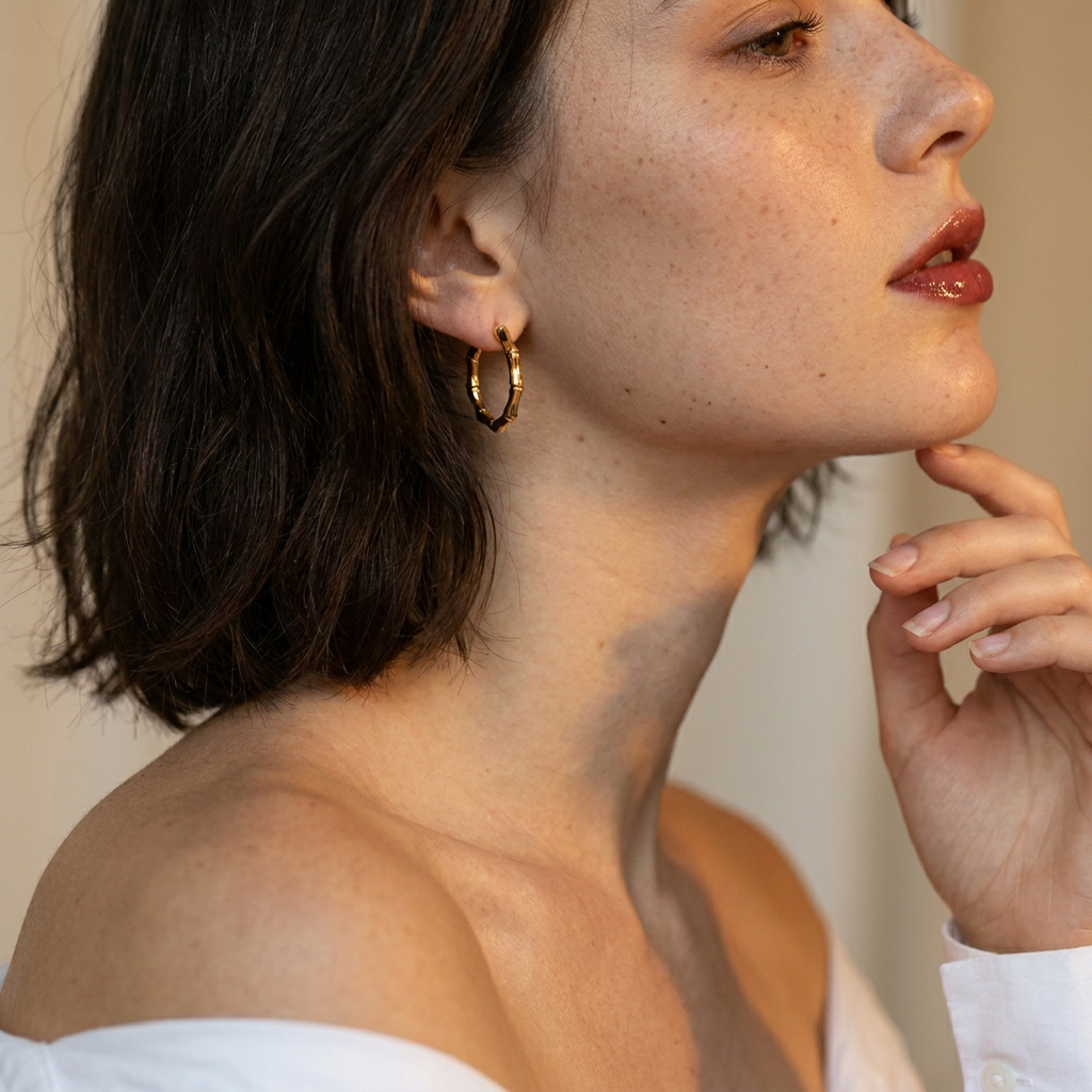 Bamboo Hoop Earrings | Gold & Silver Titanium
