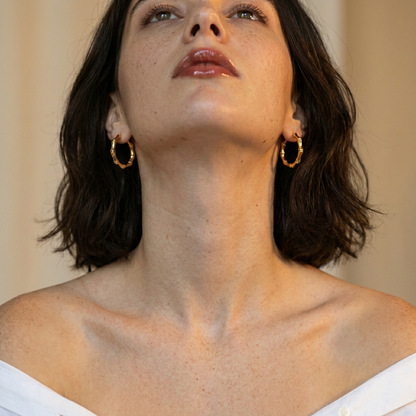 Bamboo Hoop Earrings | Gold & Silver Titanium